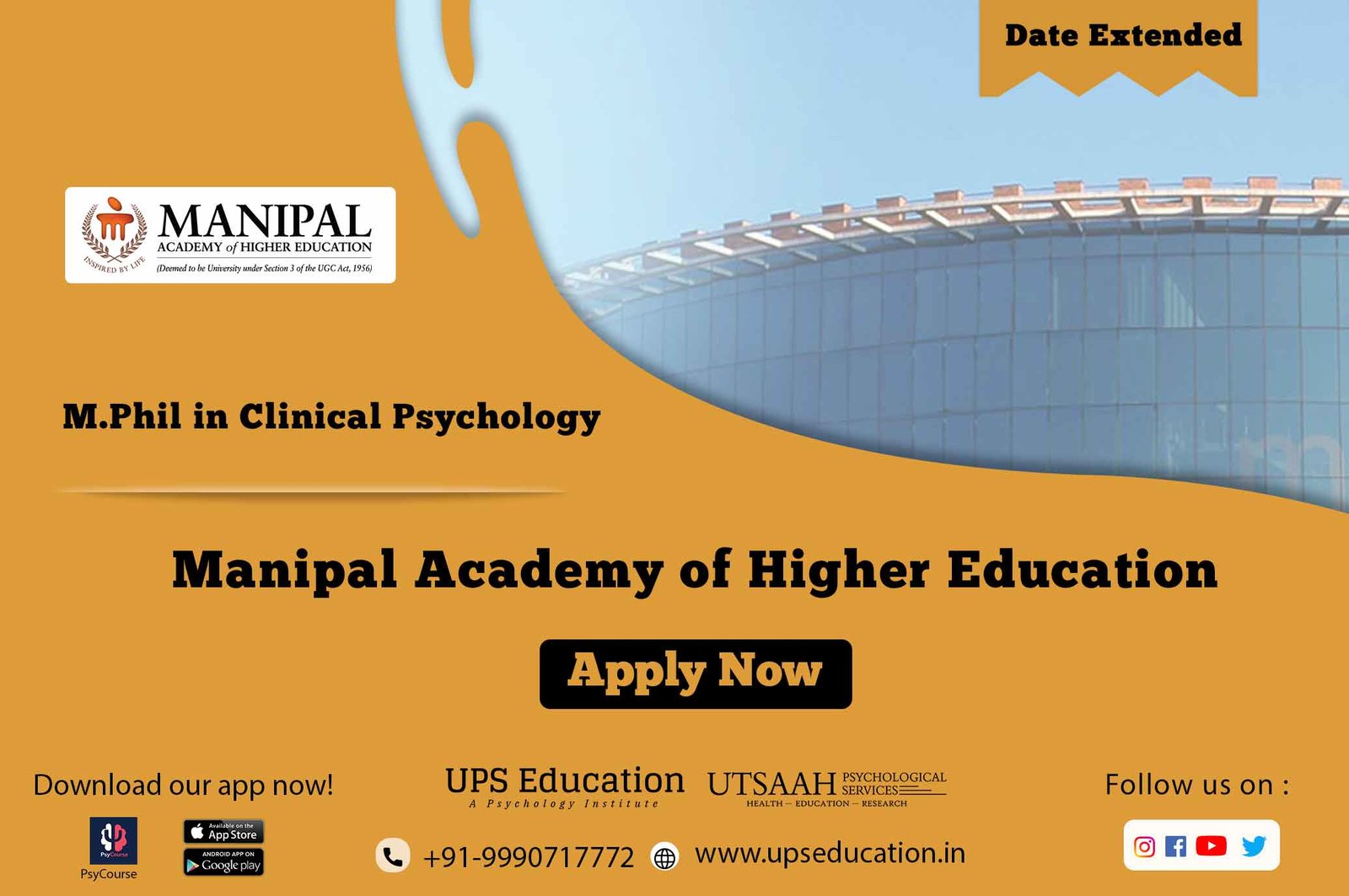 Manipal Acedemy M.Phil in Clinical Psychology Last date extended